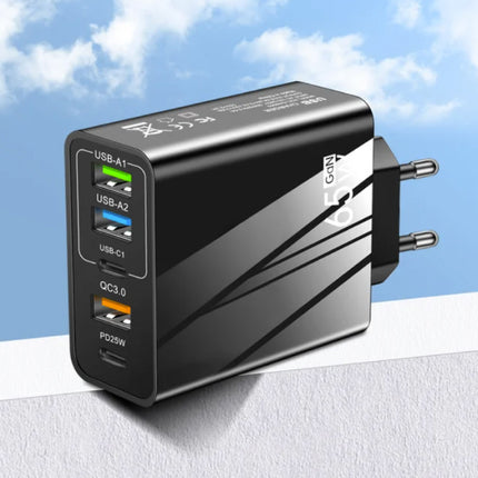 5-Poort GaN Stekkerlader 65W - PD / Quick Charge 3.0 / USB Oplader Lader Stekkerlader Adapter Zwart