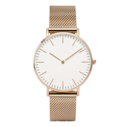 Minimalistisch Horloge voor Dames - Modieus Kwarts Uurwerk Mesh Bandje Rose Gold Wit