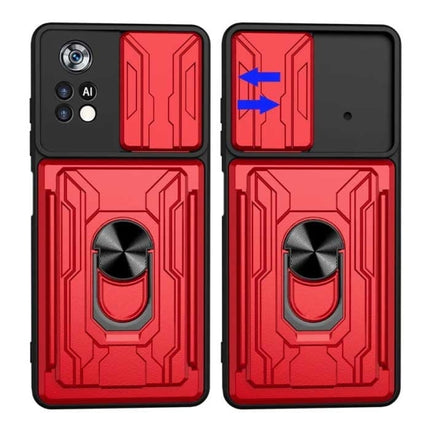 Xiaomi Redmi 11S - Card Slot Hoesje met Kickstand en Camera Slide - Pop Grip Cover - Grijs