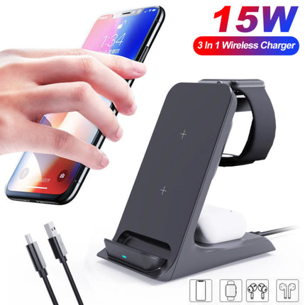 3 in 1 Oplaadstation - Compatibel met Apple iPhone / iWatch / AirPods -  Charging Dock 15W Wireless Pad Wit 
