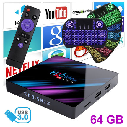 H96 Max 4K TV Box Mediaspeler Android Kodi - 4GB RAM - 64GB Opslagruimte + Draadloos Toetsenbord