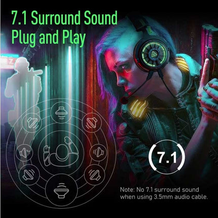 AUX/USB/Type C Gaming Headset - Voor PS4/XBOX/Switch/PC 7.1 Surround Sound - Headphones Koptelefoon  met Microfoon Zwart