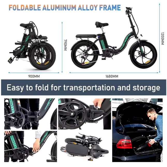 BK6 Elektrische Fiets - 20" Opvouwbare Smart Fatbike - 250W - 36V / 12 Ah - Zwart