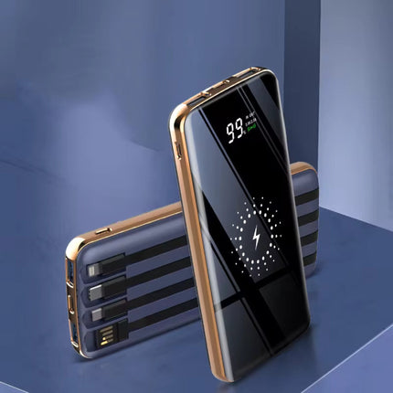 20.000mAh Qi Powerbank met 2 Oplaadpoorten en 4 Kabels - Externe Accu Batterij Oplader - Zwart