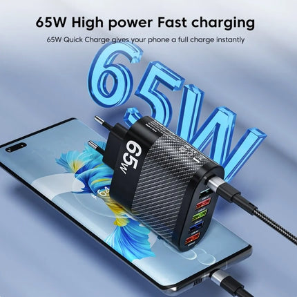 6-Poort Stekkerlader 65W - PD / Quick Charge 3.0 / USB Oplader Lader Stekkerlader Adapter Zwart