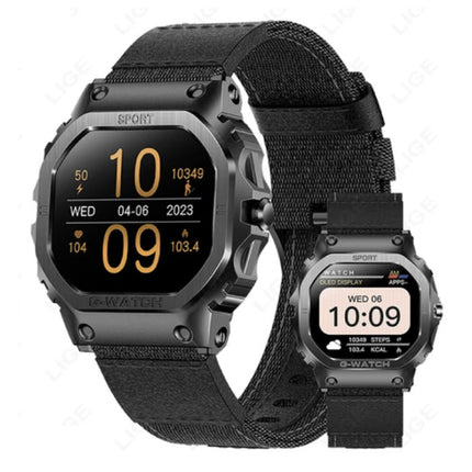 Smartwatch Gezondheid Monitor - Sport Health Tracker Horloge - Gevlochten Nylon Bandje - Zwart
