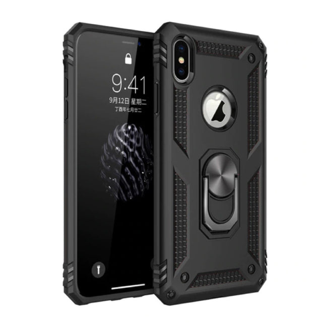iPhone 7 Hoesje  - Shockproof Case Cover Cas TPU Zwart + Kickstand