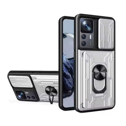 Xiaomi Redmi 14C (4G) - Card Slot Hoesje met Kickstand en Camera Slide - Pop Grip Cover - Wit