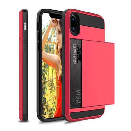 iPhone XS - Wallet Card Slot Cover Case Hoesje Business Rood