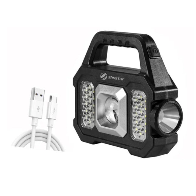 Solar Torch LED Zaklamp - USB Oplaadbaar Sterk Licht Kamperen - 2400 Lumen - Zilver