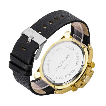 Vintage Militair Horloge voor Heren - Leren Bandje Kwarts Polshorloge Goud