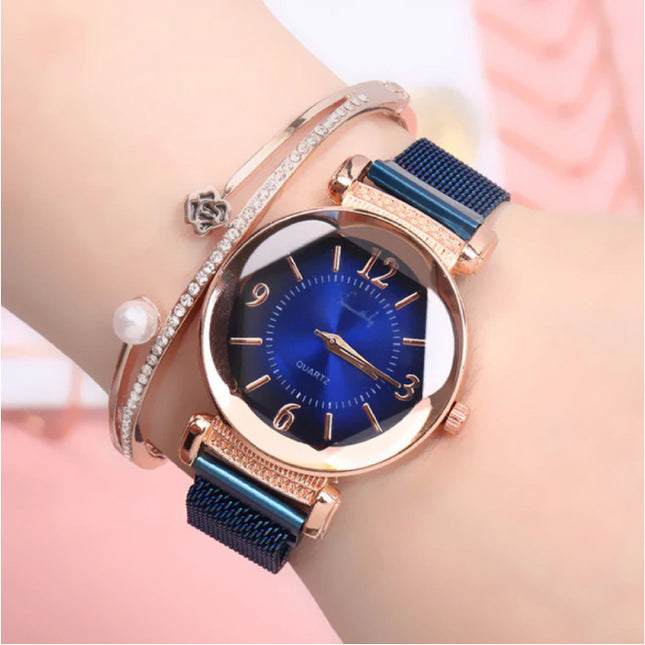 Pearl Luxe Horloge Dames - Anoloog Kwarts Uurwerk voor Vrouwen Blauw