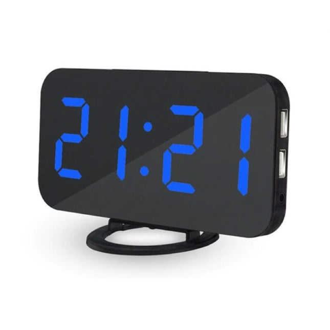 Multifunctionele Digitale LED Klok - Wekker Spiegel Alarm  Snooze Helderheid Aanpassing Blauw