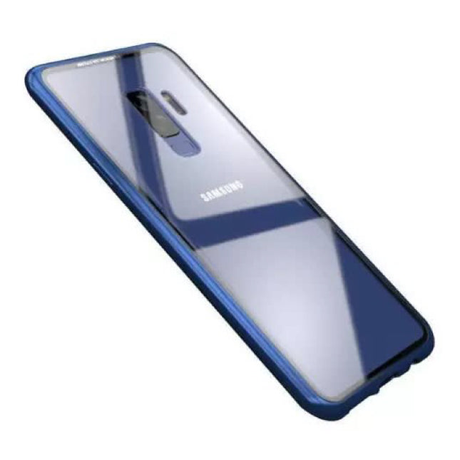 Samsung Galaxy A8 Plus Magnetisch 360° Hoesje met Tempered Glass - Full Body Cover Hoesje + Screenprotector Blauw