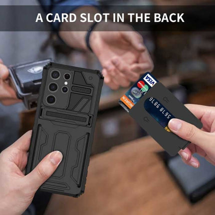 Samsung Galaxy S21 Plus - Armor Card Slot Hoesje met Kickstand - Wallet Cover Case Zwart