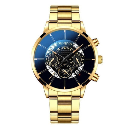 Klassiek Horloge voor Heren - Kwarts Stalen Riem Luxe Uurwerk Kalender Zakelijk Goud Zwart
