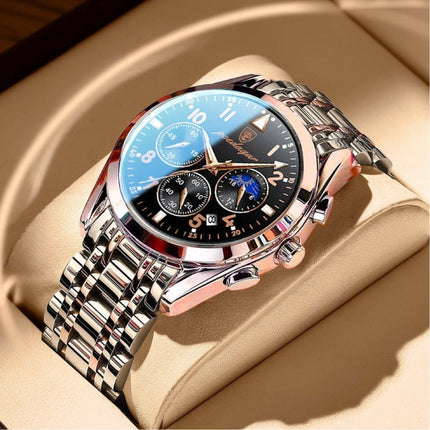 Roestvrij Staal Horloge voor Heren - Lichtgevend Luxe Uurwerk Waterdicht Kwarts Zwart