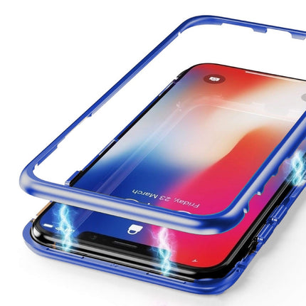 iPhone 7 Magnetisch 360° Hoesje met Tempered Glass - Full Body Cover Hoesje + Screenprotector Blauw