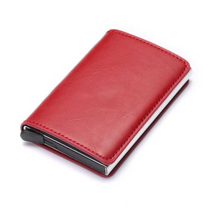 RFID Creditcard Houder Portemonnee - Vintage Leren Aluminium Etui met Geldclip Rood