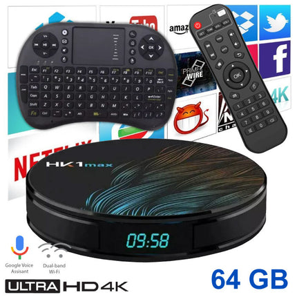 HK1 Max 4K TV Box Mediaspeler Android Kodi - 4GB RAM - 64GB Opslagruimte + Draadloos Toetsenbord