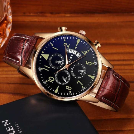 Stijlvol Luxe Horloge voor Heren - Lichtgevend Kwarts Uurwerk Leren Band met Kalender Bruin