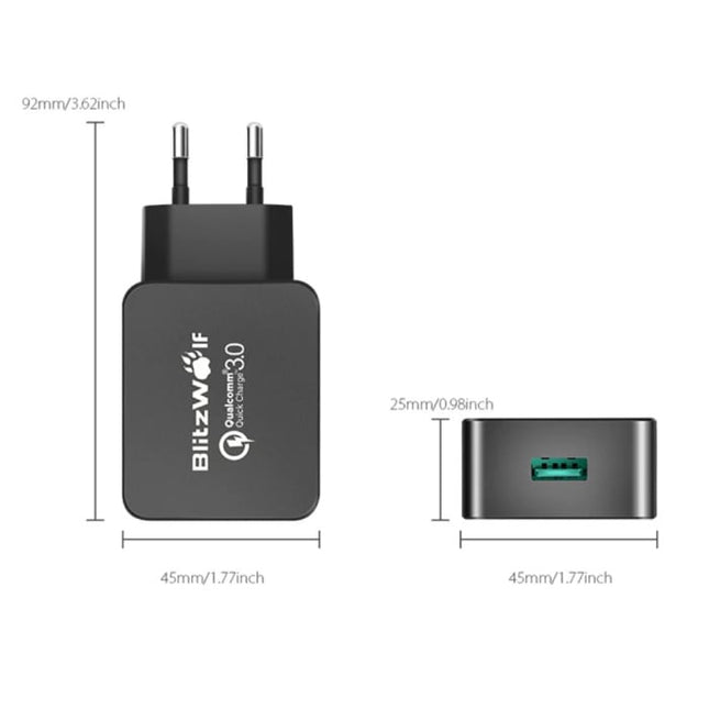 Fast Charge 18W USB Stekkerlader - Quick Charge 3.0 Muur Oplader Wallcharger AC Thuislader Adapter Zwart