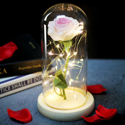 Kunst Roos in Glazen Stolp met Verlichting - Zijden Rozen Bloemen Luxe Glas Decor Ornament 