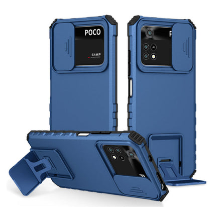 Xiaomi Poco X4 Pro (5G) - Kickstand Hoesje met Camera Slide - Cover Case Blauw