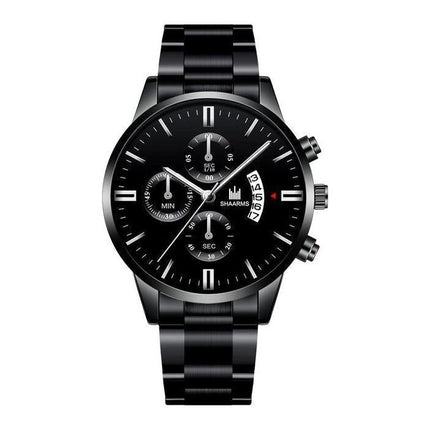 Luxe Zakelijk Horloge voor Heren - Kwarts Roestvrij Staal Bandje Datum Kalender met 3 Subdials Zwart Zilver
