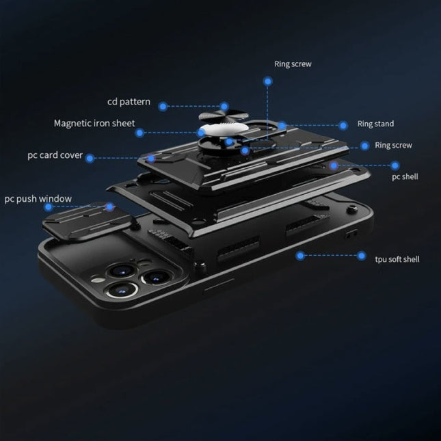Samsung Galaxy S20 - Card Slot Hoesje met Kickstand en Camera Slide - Magnetische Pop Grip Cover Case Zwart