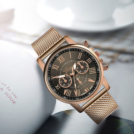 Luxe Horloge voor Dames - Modieus Kwarts Uurwerk Mesh Bandje Zwart