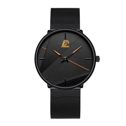 Minimalistisch Horloge voor Heren - Modieus Ultradun Zakelijk Kwarts Uurwerk Zwart Oranje Mesh Bandje