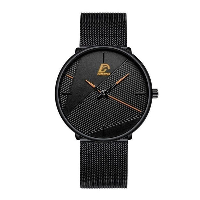Minimalistisch Horloge voor Heren - Modieus Ultradun Zakelijk Kwarts Uurwerk Zwart Oranje Mesh Bandje