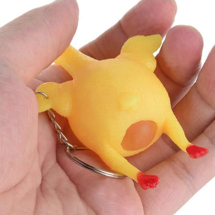 Knijp Kip Sleutelhanger met Ei - Squishy Chicken Fidget Anti Stress Speelgoed Siliconen Geel