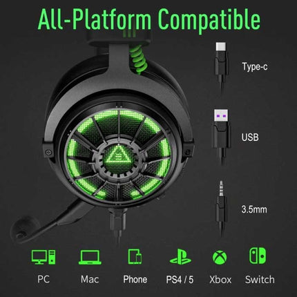 AUX/USB/Type C Gaming Headset - Voor PS4/XBOX/Switch/PC 7.1 Surround Sound - Headphones Koptelefoon  met Microfoon Zwart