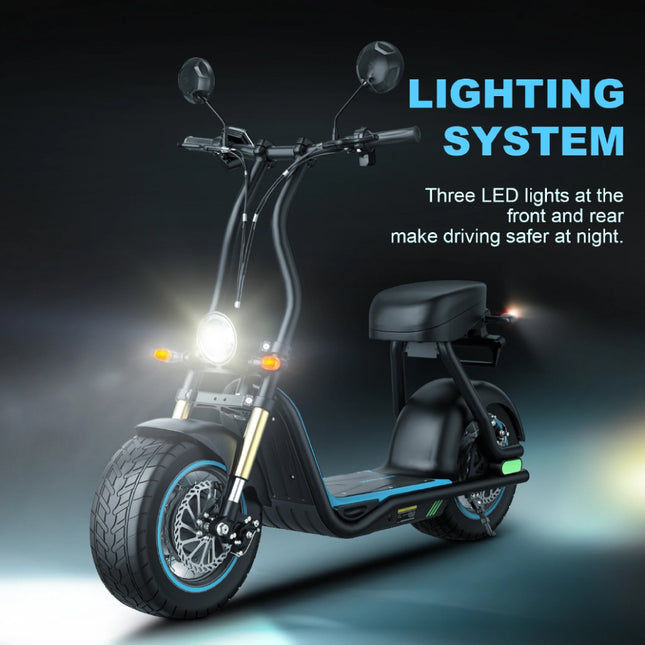 M5 Max Fat Tire E-Bike Chopper - Elektrische Smart Scooter Fiets - 14" Wielen - Zwart