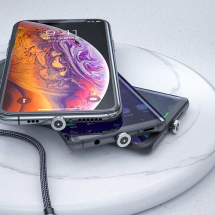 iPhone Lightning Magnetische Oplaadkabel 2 Meter met 540° Roterende Plug - 2.4A Fast Charging Gevlochten Nylon Oplader Data Kabel Grijs