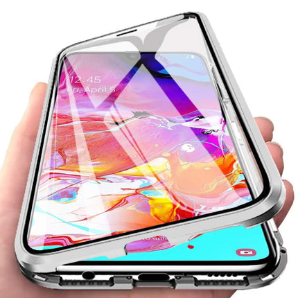 Samsung Galaxy Note 10 Plus Magnetisch 360° Hoesje met Tempered Glass - Full Body Cover Hoesje + Screenprotector Zilver