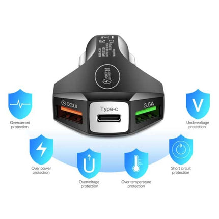 Turbo Autolader met 3 Poorten - Quick Charge 3.0 Oplader Auto Lader Wit