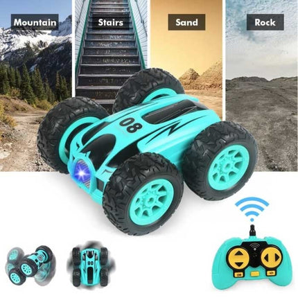 Stuntcar met Afstandsbediening - Bestuurbaar Stuntracer Speelgoed Dubbelzijdige Auto Blauw