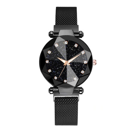 Starry Night Horloge Dames - Luxe Anoloog Kwarts Uurwerk voor Vrouwen Zwart