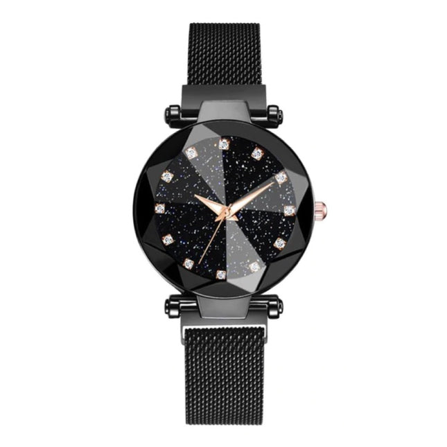 Starry Night Horloge Dames - Luxe Anoloog Kwarts Uurwerk voor Vrouwen Zwart