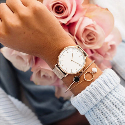 Minimalistisch Horloge voor Dames - Modieus Kwarts Uurwerk Leer Bandje Zwart