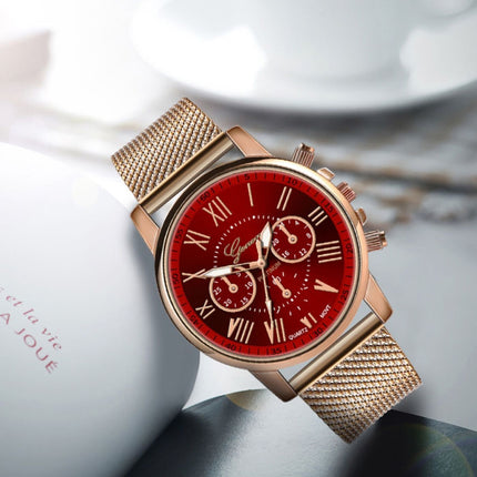 Luxe Horloge voor Dames - Modieus Kwarts Uurwerk Mesh Bandje Rood