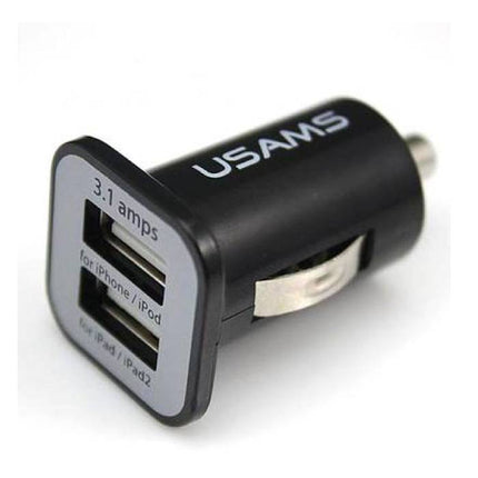 USAMS Dual Autolader/Carcharger 5V - 3.1A Zwart