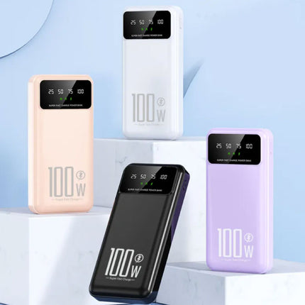 20.000mAh Powerbank met 3 Oplaadpoorten - LED Display & Ingebouwde Zaklamp - 100W Batterij Oplader Zwart