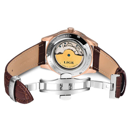 Luxe Horloge voor Heren met Leren Bandje - Anoloog Mechanisch Uurwerk voor Mannen Kwarts Zilver