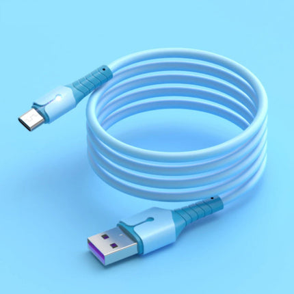 Vloeibare Siliconen Oplaadkabel voor Micro-USB - 5A Datakabel 1 Meter Oplader Kabel Blauw
