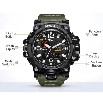  Militair Duik Horloge voor Heren - Rubber Bandje Kwarts Uurwerk Analoog Digitaal voor Mannen Beige Camo
