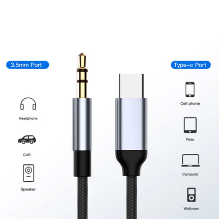 USB-C naar 3.5mm AUX Kabel Verguld Audio Jack Type C 1 Meter - Zwart
